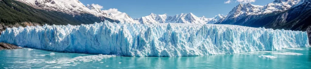 A glacier calving front and meltwater lake in Argentine Patagonia.